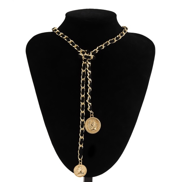Royalty Coin Pendant Chain – Adjustable Gold Necklace, Choker or Lariat - Picture 1 of 8